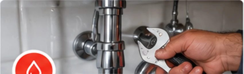 Mano con herramienta junto a la tubería de un lavabo